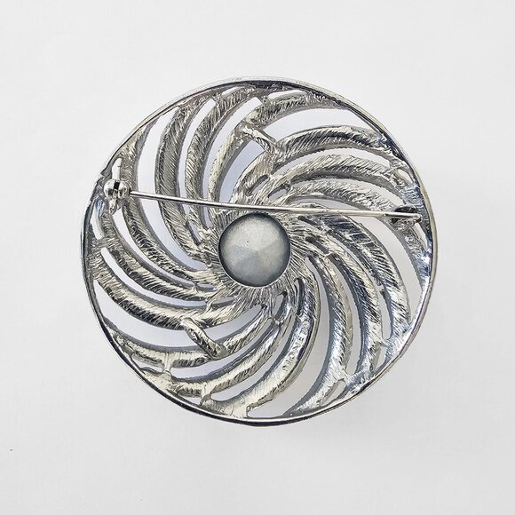 Vintage Monet Silver Tone Rhinestone and Crystal Statement Spiral Brooch - Picture 2 of 4